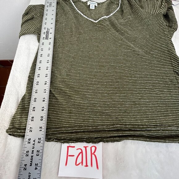 Sundance Womens Olive Green Striped Linen V-Neck Long Sleeve Top Medium Casual - Picture 7 of 8
